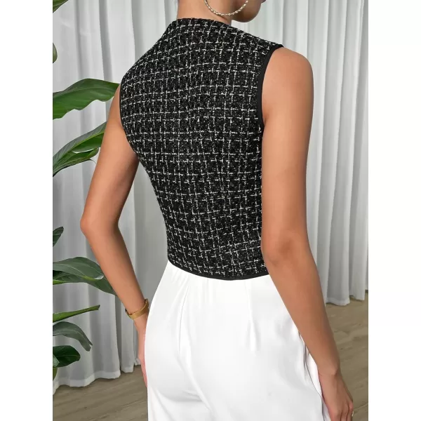 SweatyRocks Women's Elegant Plaid Print Sleeveless V Neck Button Down Blazer Vest Jacket