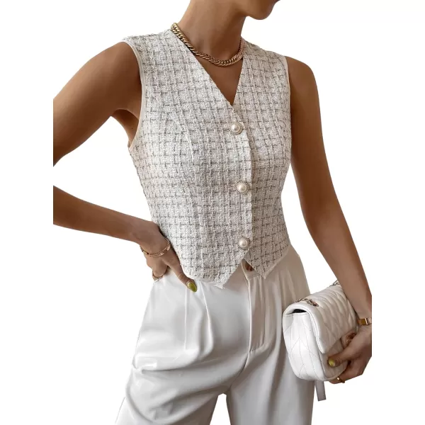 SweatyRocks Women's Elegant Plaid Print Sleeveless V Neck Button Down Blazer Vest Jacket