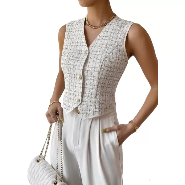 SweatyRocks Women's Elegant Plaid Print Sleeveless V Neck Button Down Blazer Vest Jacket