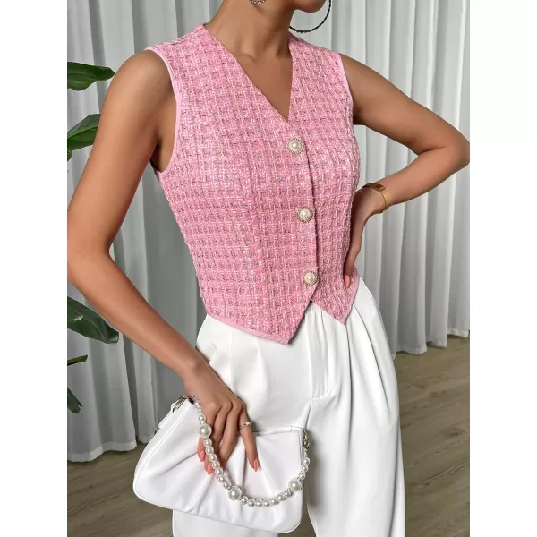 SweatyRocks Women's Elegant Plaid Print Sleeveless V Neck Button Down Blazer Vest Jacket