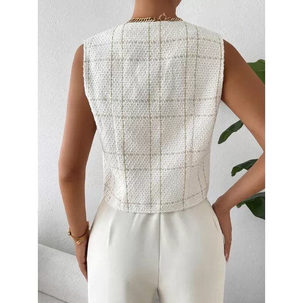SweatyRocks Women's Elegant Plaid Print Sleeveless V Neck Button Down Blazer Vest Jacket