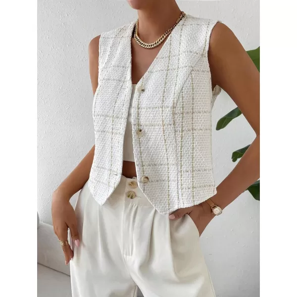 SweatyRocks Women's Elegant Plaid Print Sleeveless V Neck Button Down Blazer Vest Jacket
