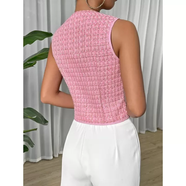 SweatyRocks Women's Elegant Plaid Print Sleeveless V Neck Button Down Blazer Vest Jacket