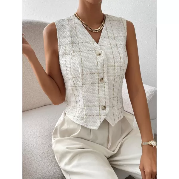 SweatyRocks Women's Elegant Plaid Print Sleeveless V Neck Button Down Blazer Vest Jacket