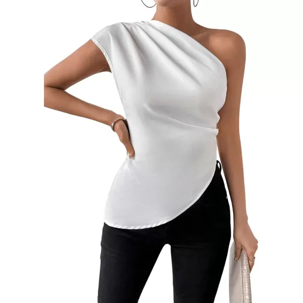 SweatyRocks Women's Elegant Shirts One Shoulder Short Sleeve Asymmetrical Hem Ruched Blouse top