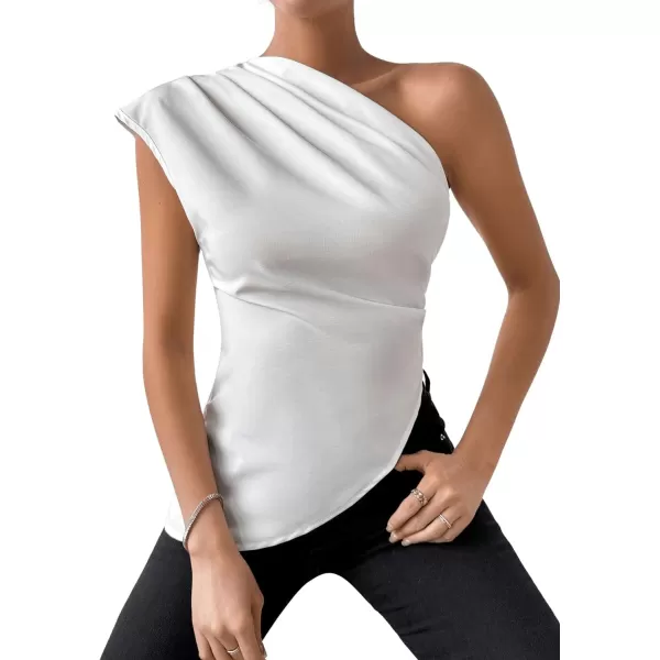 SweatyRocks Women's Elegant Shirts One Shoulder Short Sleeve Asymmetrical Hem Ruched Blouse top