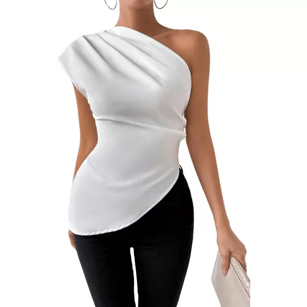 SweatyRocks Women's Elegant Shirts One Shoulder Short Sleeve Asymmetrical Hem Ruched Blouse top
