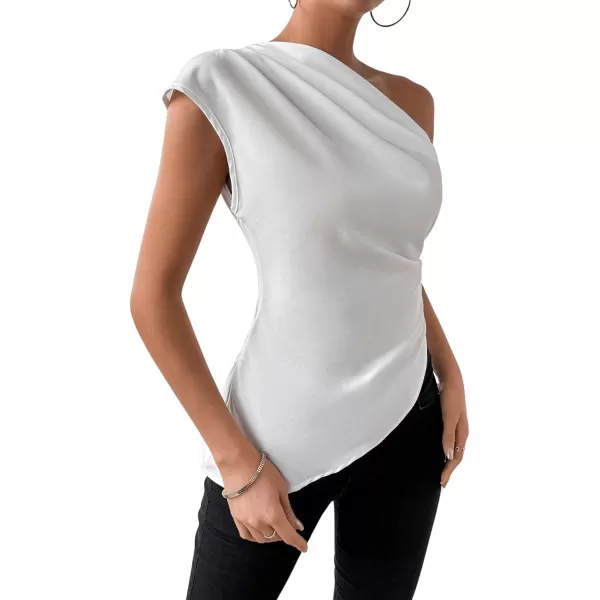 SweatyRocks Women's Elegant Shirts One Shoulder Short Sleeve Asymmetrical Hem Ruched Blouse top