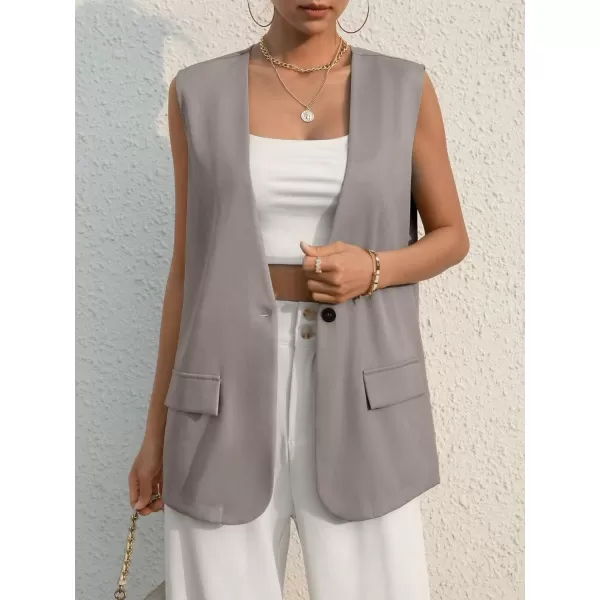 SweatyRocks Women's Elegant Sleeveless Blazer Jacket Vest Open Front Long Cardigan
