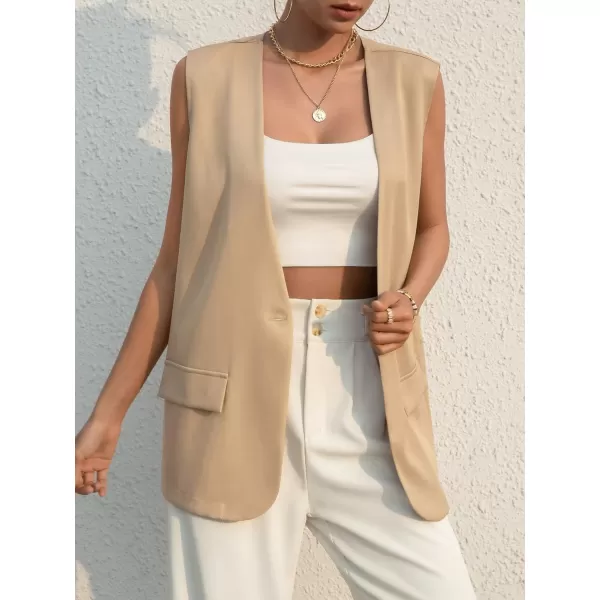 SweatyRocks Women's Elegant Sleeveless Blazer Jacket Vest Open Front Long Cardigan