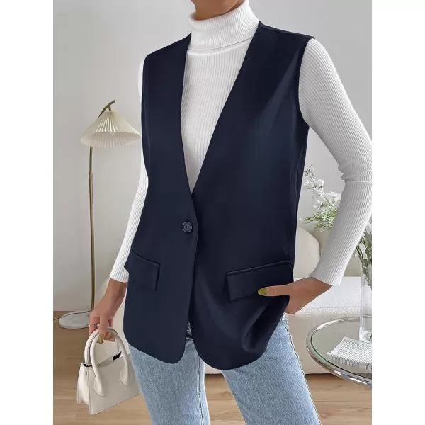 SweatyRocks Women's Elegant Sleeveless Blazer Jacket Vest Open Front Long Cardigan