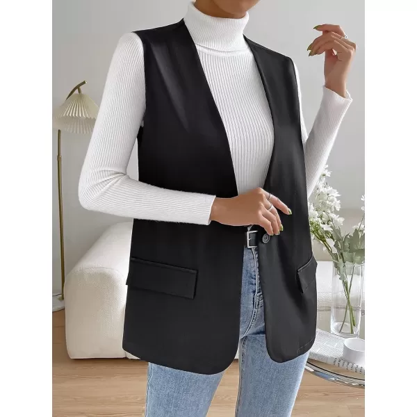 SweatyRocks Women's Elegant Sleeveless Blazer Jacket Vest Open Front Long Cardigan