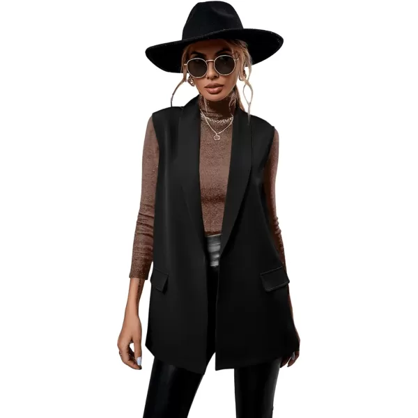 SweatyRocks Women's Elegant Sleeveless Blazer Jacket Vest Open Front Long Cardigan