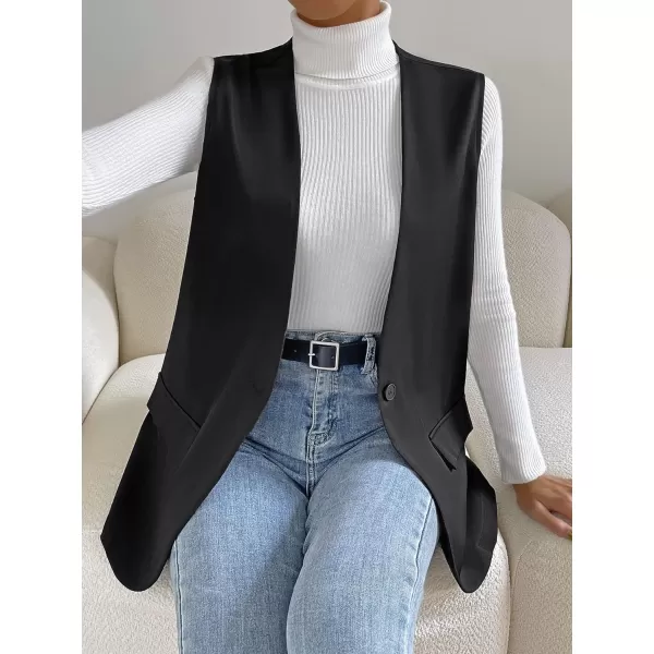 SweatyRocks Women's Elegant Sleeveless Blazer Jacket Vest Open Front Long Cardigan