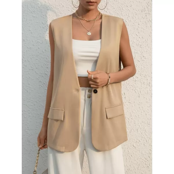 SweatyRocks Women's Elegant Sleeveless Blazer Jacket Vest Open Front Long Cardigan