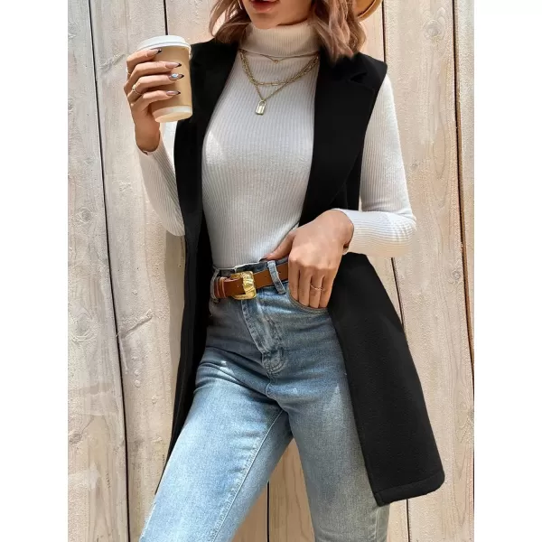 SweatyRocks Women's Elegant Sleeveless Blazer Jacket Vest Open Front Long Cardigan