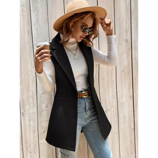 SweatyRocks Women's Elegant Sleeveless Blazer Jacket Vest Open Front Long Cardigan