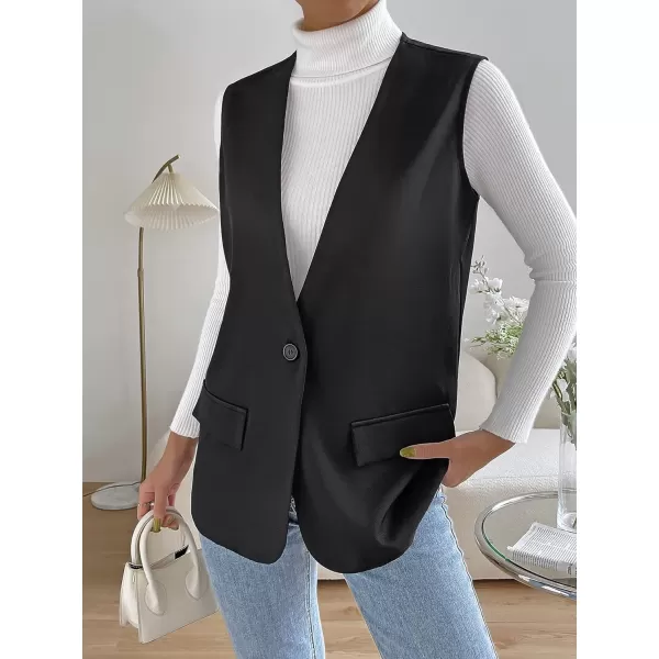 SweatyRocks Women's Elegant Sleeveless Blazer Jacket Vest Open Front Long Cardigan