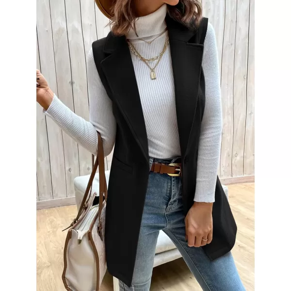 SweatyRocks Women's Elegant Sleeveless Blazer Jacket Vest Open Front Long Cardigan