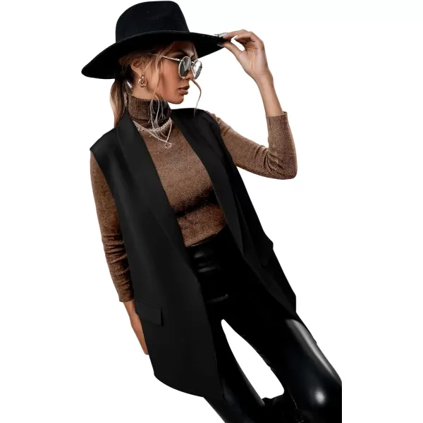 SweatyRocks Women's Elegant Sleeveless Blazer Jacket Vest Open Front Long Cardigan