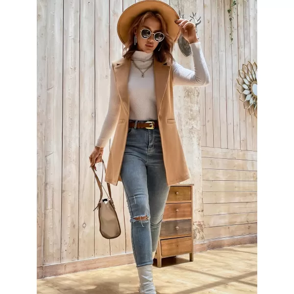 SweatyRocks Women's Elegant Sleeveless Blazer Jacket Vest Open Front Long Cardigan