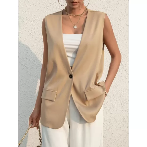 SweatyRocks Women's Elegant Sleeveless Blazer Jacket Vest Open Front Long Cardigan