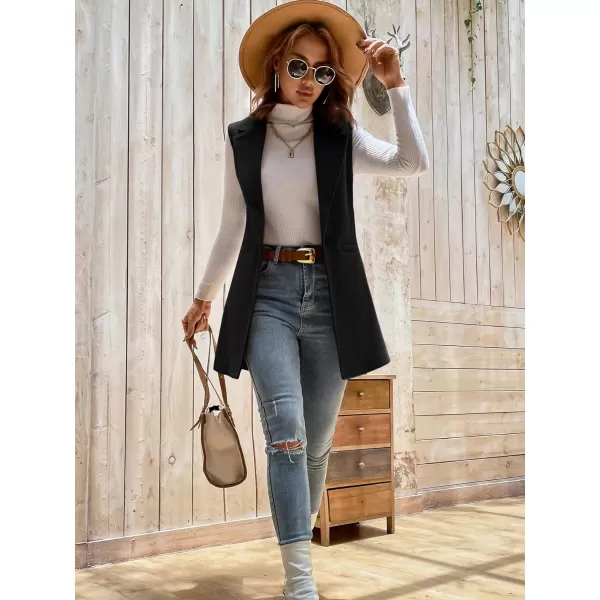 SweatyRocks Women's Elegant Sleeveless Blazer Jacket Vest Open Front Long Cardigan