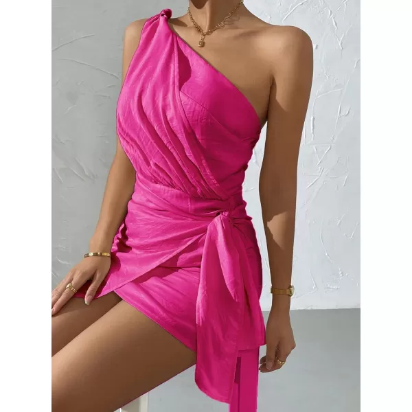 SweatyRocks Women's Elegant Sleeveless One Shoulder Wrap Tie Side Fitted Mini Dress