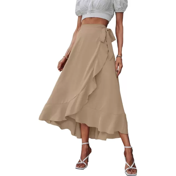 SweatyRocks Women's Elegant Slit Wrap Asymmetrical High Waist Long Skirt A-line Casual Loose Draped Flowy Skirts