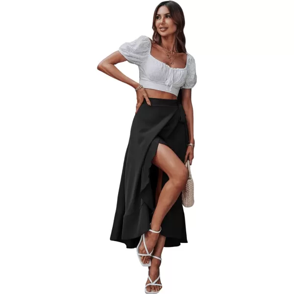 SweatyRocks Women's Elegant Slit Wrap Asymmetrical High Waist Long Skirt A-line Casual Loose Draped Flowy Skirts