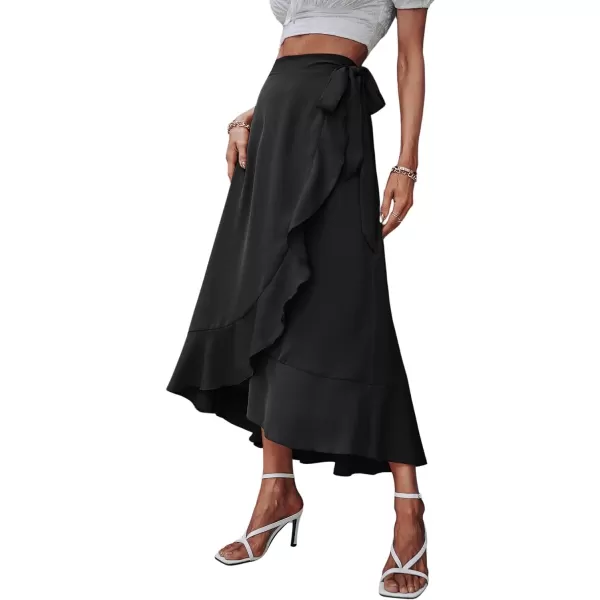 SweatyRocks Women's Elegant Slit Wrap Asymmetrical High Waist Long Skirt A-line Casual Loose Draped Flowy Skirts