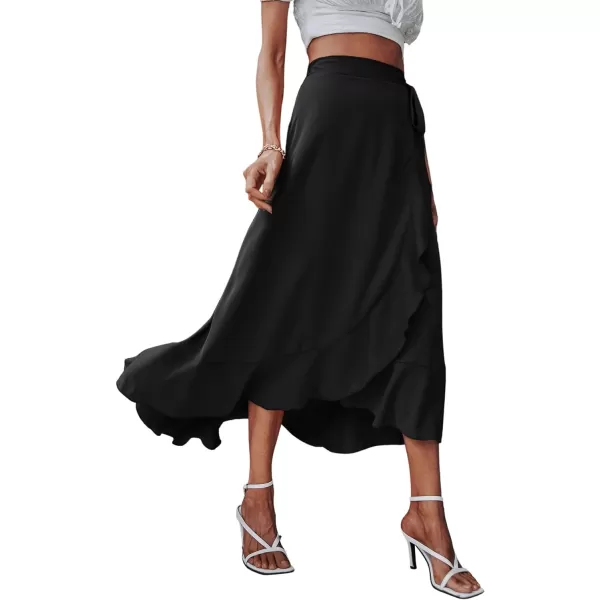 SweatyRocks Women's Elegant Slit Wrap Asymmetrical High Waist Long Skirt A-line Casual Loose Draped Flowy Skirts