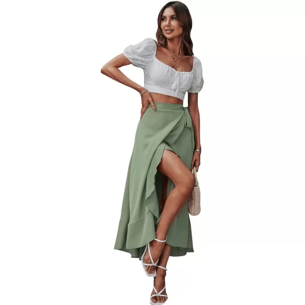 SweatyRocks Women's Elegant Slit Wrap Asymmetrical High Waist Long Skirt A-line Casual Loose Draped Flowy Skirts