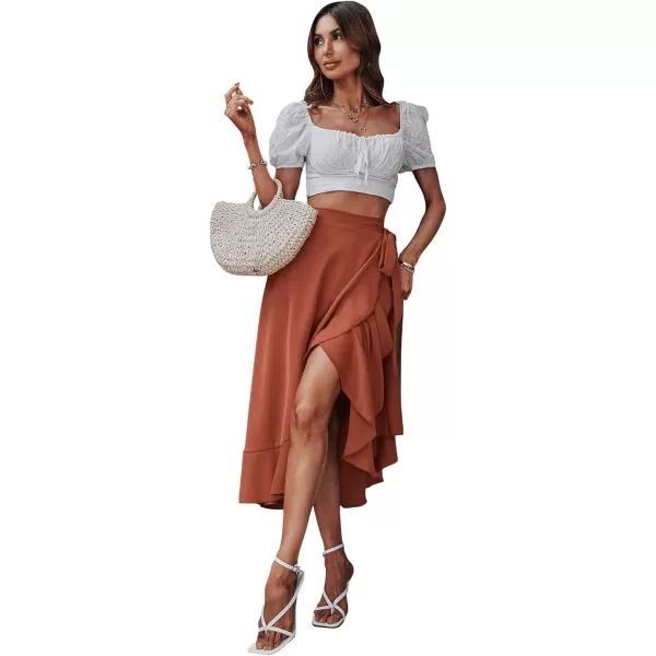 SweatyRocks Women's Elegant Slit Wrap Asymmetrical High Waist Long Skirt A-line Casual Loose Draped Flowy Skirts