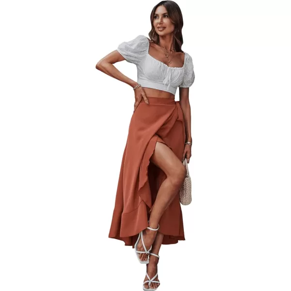 SweatyRocks Women's Elegant Slit Wrap Asymmetrical High Waist Long Skirt A-line Casual Loose Draped Flowy Skirts