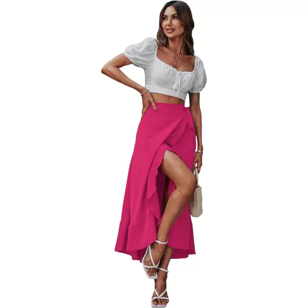SweatyRocks Women's Elegant Slit Wrap Asymmetrical High Waist Long Skirt A-line Casual Loose Draped Flowy Skirts