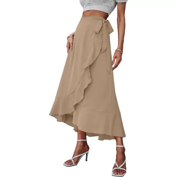 SweatyRocks Women's Elegant Slit Wrap Asymmetrical High Waist Long Skirt A-line Casual Loose Draped Flowy Skirts