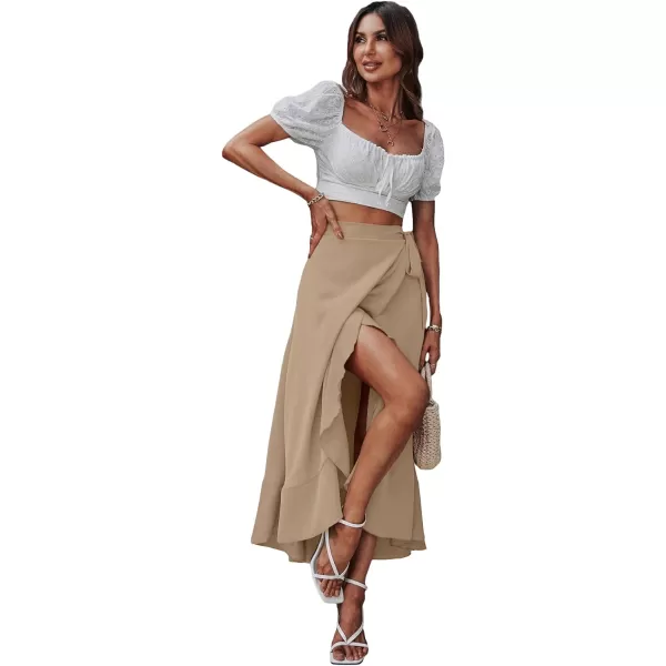 SweatyRocks Women's Elegant Slit Wrap Asymmetrical High Waist Long Skirt A-line Casual Loose Draped Flowy Skirts