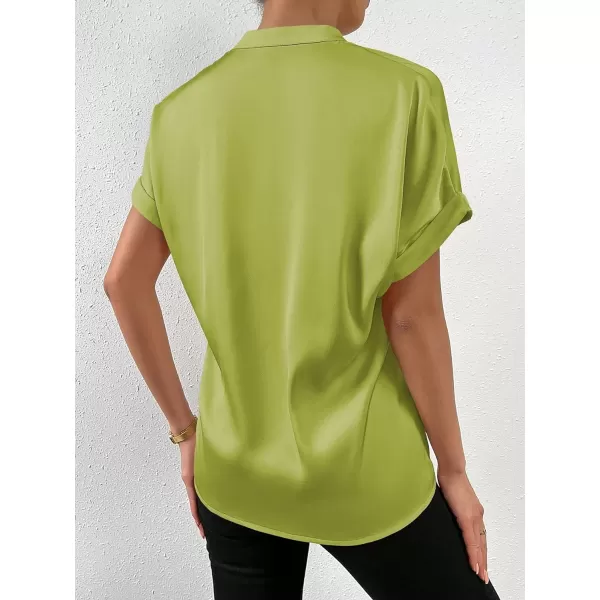 SweatyRocks Women's Elegant Stand Collar Button Dowm Shirt Short Sleeve Satin Blouse Top