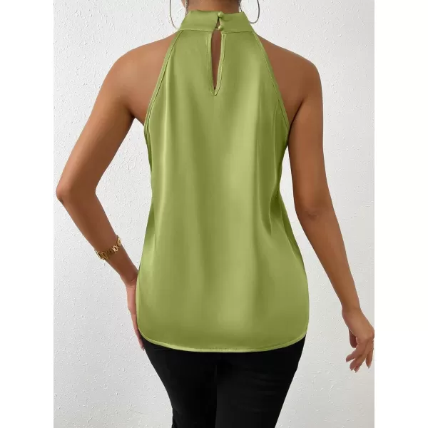 SweatyRocks Womens Elegant Twist Front Halter Sleeveless Satin Blouse Keyhole Back Tank Top