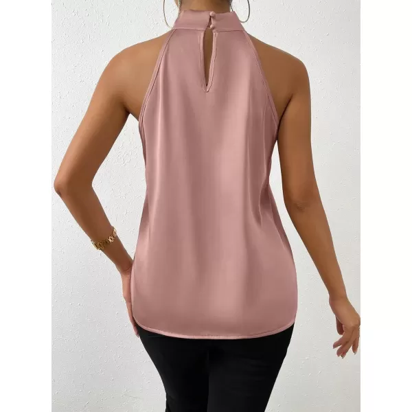 SweatyRocks Womens Elegant Twist Front Halter Sleeveless Satin Blouse Keyhole Back Tank Top