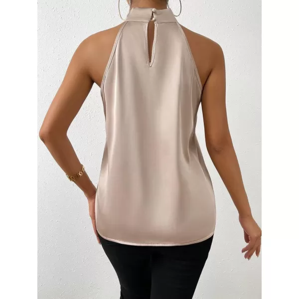 SweatyRocks Womens Elegant Twist Front Halter Sleeveless Satin Blouse Keyhole Back Tank Top