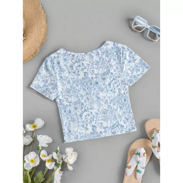 SweatyRocks Women's Embroidered Crop Top Short Sleeve T Shirt