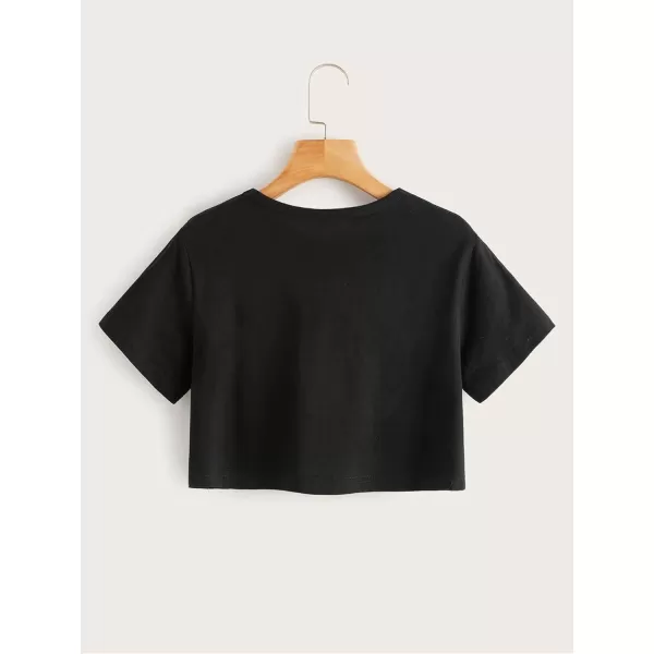 SweatyRocks Women's Embroidered Crop Top Short Sleeve T Shirt
