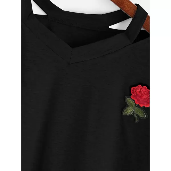 SweatyRocks Women's Embroidered Crop Top Short Sleeve T Shirt
