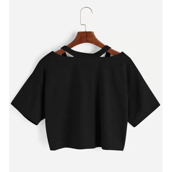 SweatyRocks Women's Embroidered Crop Top Short Sleeve T Shirt