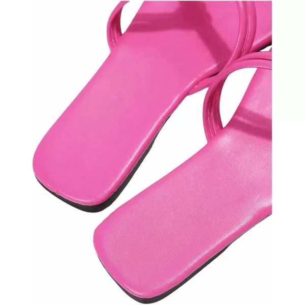 SweatyRocks Women's Faux Leather Square Toe Flat Sandals Slip On Outdoor Slide Sandals