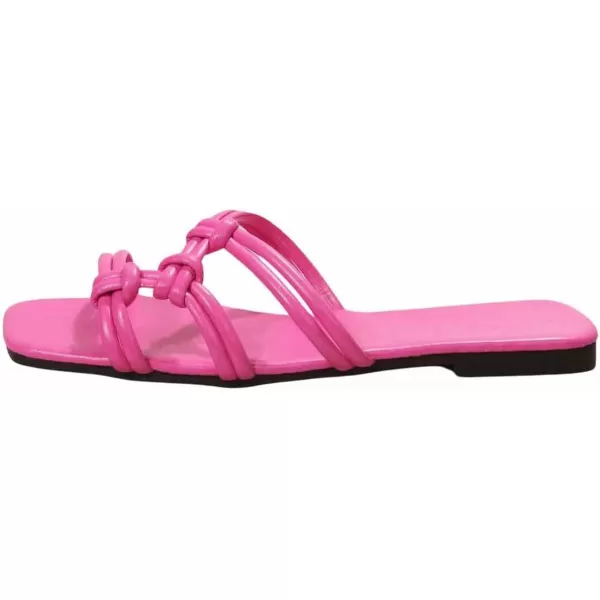 SweatyRocks Women's Faux Leather Square Toe Flat Sandals Slip On Outdoor Slide Sandals