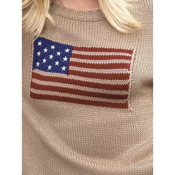SweatyRocks Women's Flag Pattern Long Sleeve Round Neck Sweater Casual Loose Pullover Sweater