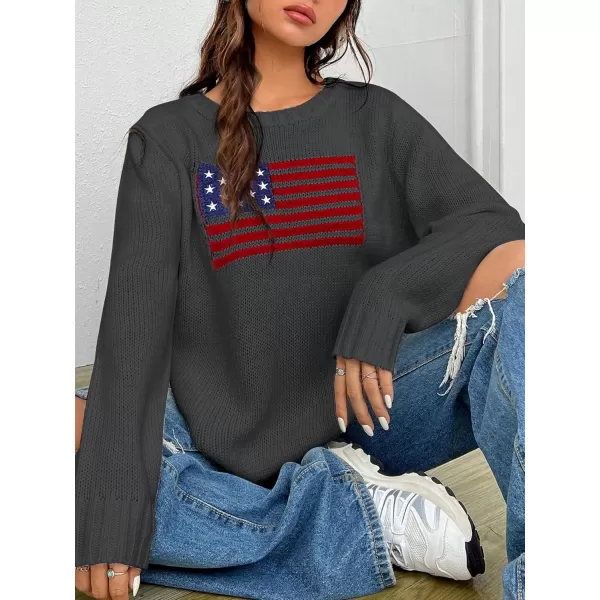 SweatyRocks Women's Flag Pattern Long Sleeve Round Neck Sweater Casual Loose Pullover Sweater